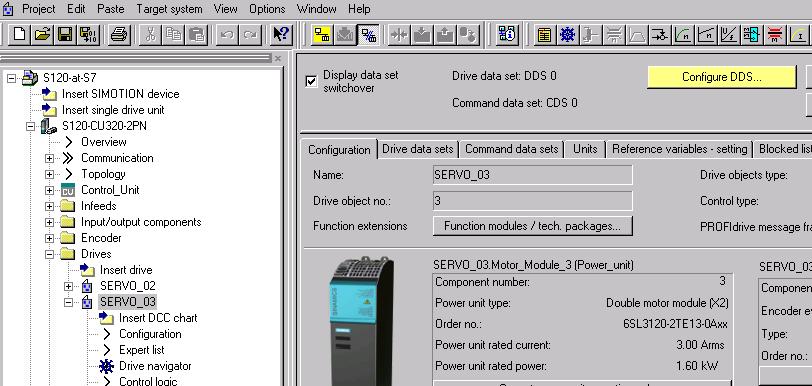 6.2 Configuration of the SINAMICS S120 drive Configuring SERVO_03 without