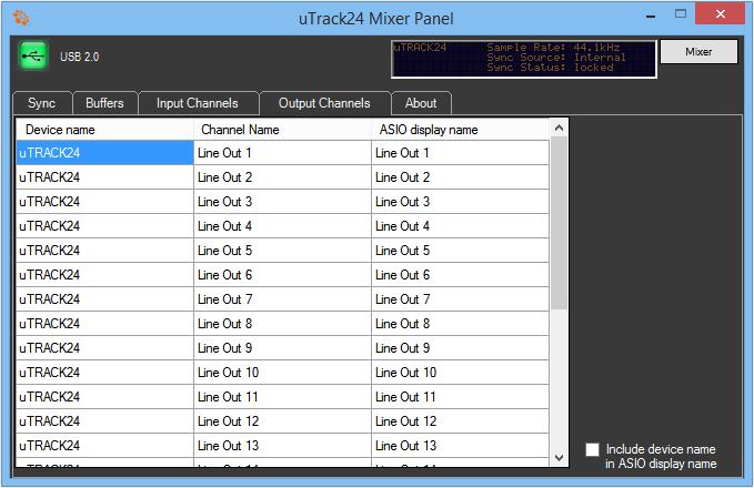 Settings View: Output Channels Tab Double click an entry in the channel name column to modify the output channel names as
