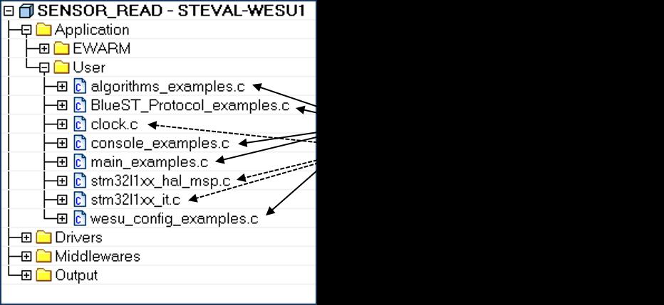 STEVAL-WESU Firmware Figure 34: Example application files package UM04 The Example application files are the same as those for the Demonstration application, with some differences for certain files