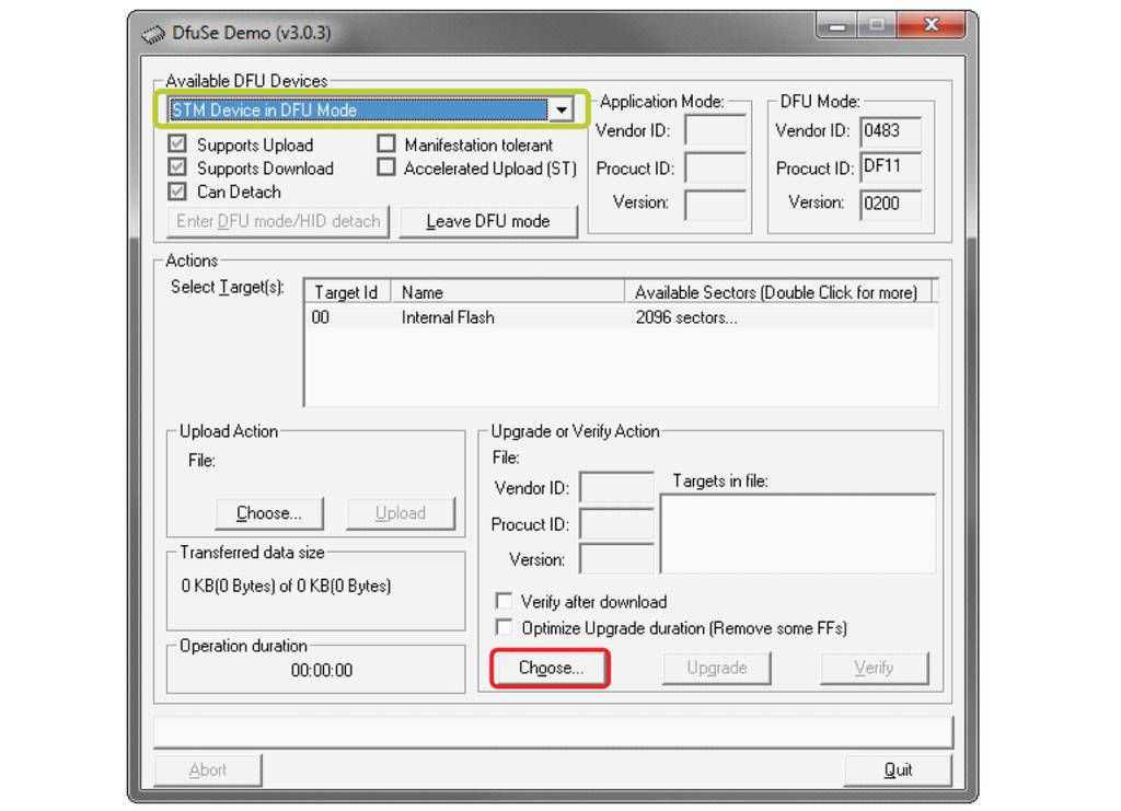 list. Figure 64: DfuSe Demo The user can upgrade the application firmware directly by choosing the