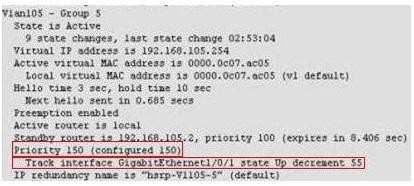 Use "show standby brief" command on console2. Very easy to see priority of Vlan105 is 100.
