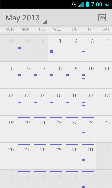 Month View In Month view, you ll see markers on days that have events. When in Month view: Touch the today icon on the top right to highlight the current day.