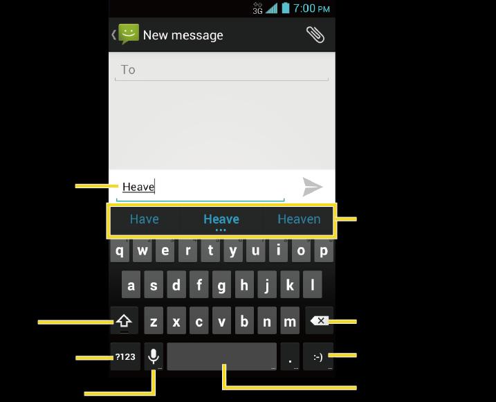 Android Keyboard Overview Note: Key appearance may vary depending on the selected application or text field.