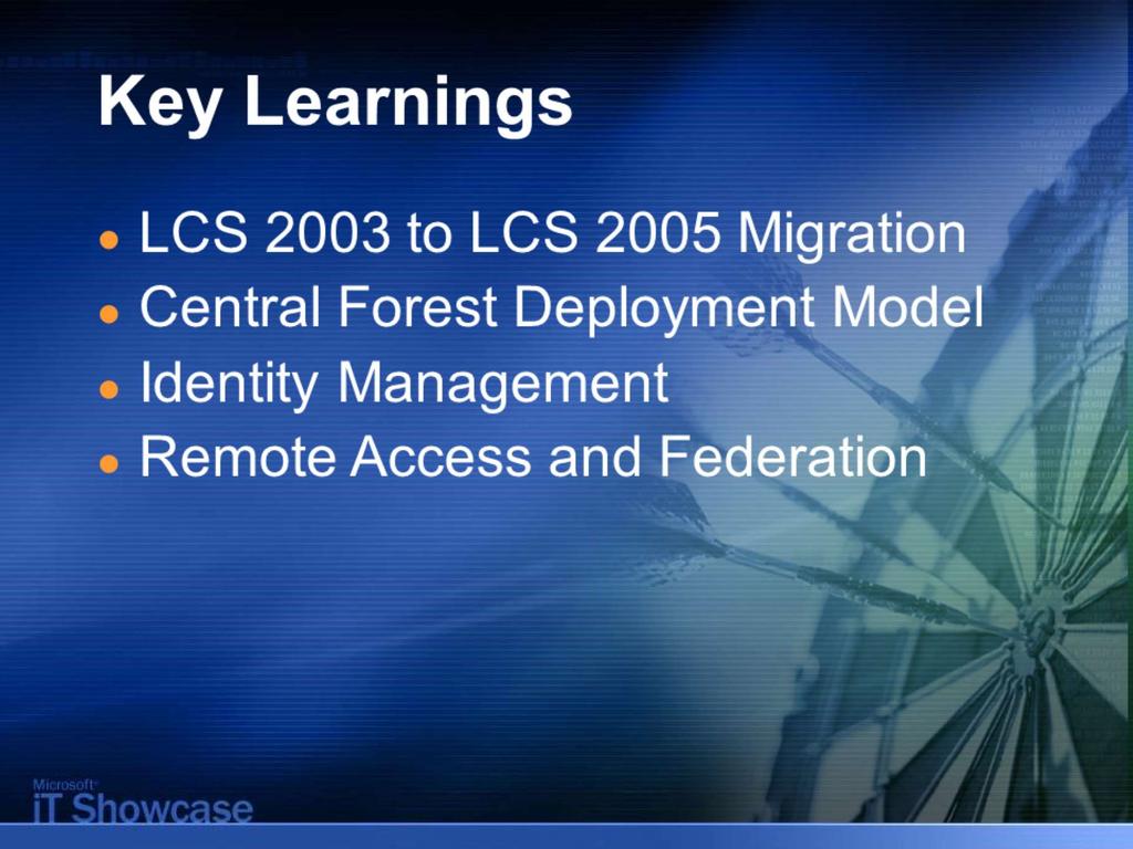 2 Features As part of that mission, in the summer of 2004, Microsoft IT worked together with the Live Communications Server product development group to deploy Live Communications Server 2005.