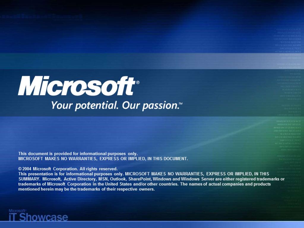 8 2004 Microsoft Corporation. All rights reserved. This presentation is for informational purposes only. MICROSOFT MAKES NO WARRANTIES, EXPRESS OR IMPLIED, IN THIS SUMMARY.