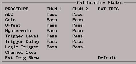 The Calibration Status window indicates pass or fail as each operational accuracy calibration routine is