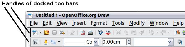 To float a docked toolbar, click on its handle and drag it off the side of the workspace (see Figure 15). The floating-toolbar capability is common to all components of OpenOffice.org.