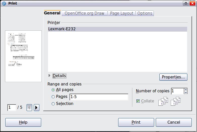 Controlling printing For more control over printing, use the Print dialog (File > Print or Ctrl+P). Figure 17.