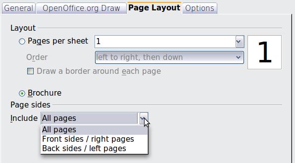 5) Select the Brochure option. 6) In the Page sides section, select Back sides / left pages option from the Include drop-down list. 7) Click the Print button.