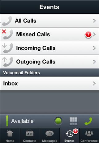 Viewing the call history 2. Tap the type of event you want to use. 3. Tap the contact name to view the details of the event and the actions you can perform.