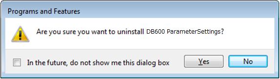(4) Click [Yes]. Click [Yes], on Programs and Features dialog. (5) Start the uninstallation. The uninstallation is started.