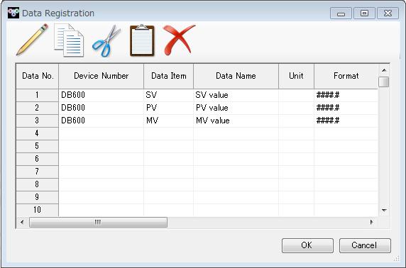 541. Data Registration Window It provides function of registration, editing and deleting for data value desired to acquire. *It is for the data value which of device registered at 622.