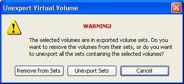 Unexporting Virtual Volumes To unexport a volume, access the Virtual Volumes tab 1. Access the Virtual Volumes tab. 2. Right-click on the name of the volume you want to unexport.
