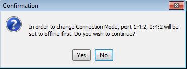 3. Select Apply. (This is enabled when the port parameters are modified.) If the paired port is online, a confirmation dialog box will appear, indicating the port must be set to offline.