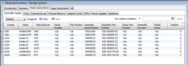 31 Viewing the Node Subsystems Tab The Hardware Inventory Node Subsystems tab provides information about controller node components.