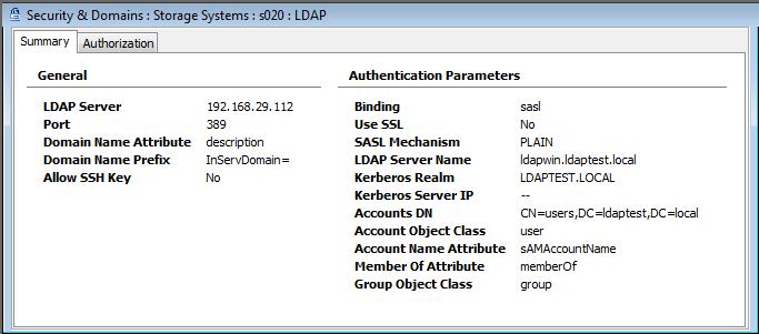 For an LDAP configuration with SASL binding, the following in formation is provided: Group General Field LDAP Server Port Domain Name Attribute Domain Name Prefix Allow SSH Key The IP address of the