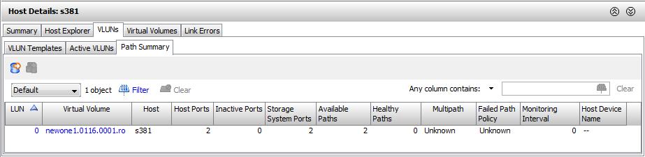 Column Host Port Host WWN/iSCSI Name Exported Size Type The name of the host to which the VLUN is exported. The port to which the path is connected, in Node:Slot:Port format.