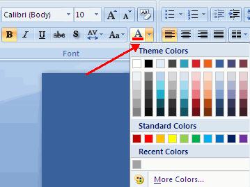 the text color: Select the text and click the Colors button included on the Font Group of the Ribbon, or Highlight the text and right click and choose the colors tool.
