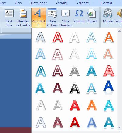 To modify the styles of WordArt Select the WordArt Click the Format tab for the Drawing Tools Click the WordArt Fill button, the WordArt Outline button, or