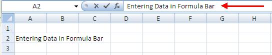 enter data into the formula bar Click the cell where you would like the data Place the cursor in