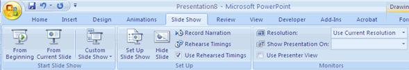 on a slide: Click the Preview button on the Animations tab Slide Show Options The Slide Show tab of