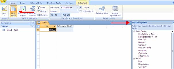 the Field Templates window To add a new field in Design View: Click the Design