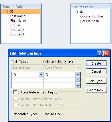 Click the field you wish to create a relationship from Drag it to the matching field in the other table Click Create Print a Table