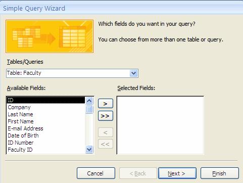 Insert pic of query wizard Type in a title for the query Click Finish The