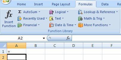 To calculate a function: Click the cell where you want the function applied Click the Insert Function button Choose the function Click OK Complete the Number 1 box with the first cell in the