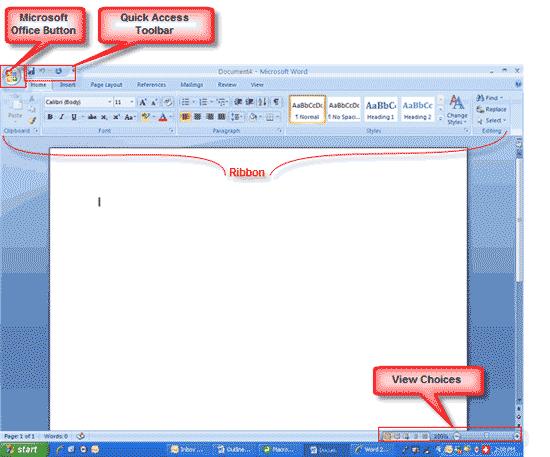 Screen Layout Menus When you begin to explore Word 2007 you will notice a new look to the menu bar.