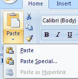 the CTRL and the V key at the same time) or use the Clipboard group to Paste, Paste Special, or Paste as Hyperlink Deleting Blocks of Text Use the BACKSPACE and DELETE keys on the keyboard to delete