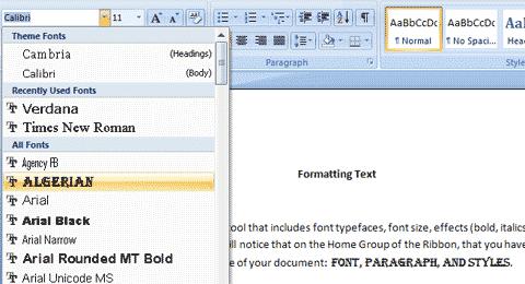 To change the font size: Click the arrow next to the font size and choose the appropriate size, or Click the increase or decrease font size buttons.