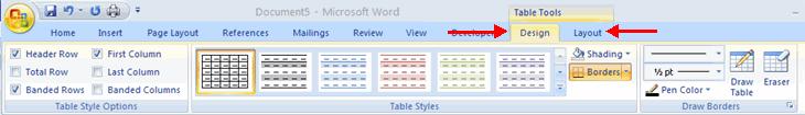 You can create a table one of four ways: o Highlight the number of row and columns o Click Insert Table and enter the number of rows and columns o Click the Draw Table, create your table by clicking