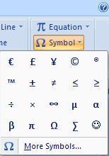 Equations Word 2007 also allows you to insert mathematical equations.
