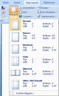 Modify Page Margins and Orientations The page margins can be modified through the following steps: Click the Page Layout Tab on the Ribbon On the Page Setup Group,