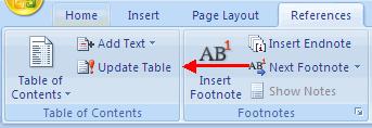 Delete Table of Contents To delete a table of contents: Click the References Tab