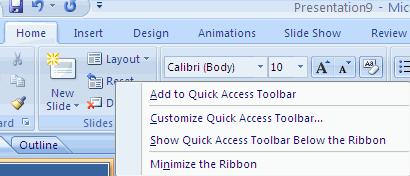 Mini Toolbar A new feature in Office 2007 is the Mini Toolbar. This is a floating toolbar that is displayed when you select text or right-click text.