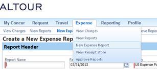 EXPENSE REPORT Select the Expense tab. Click New Expense Report.
