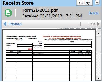 Select Browse Find your saved Form 21 document and select Open. Select Upload. Then select Close. The document will then show up in your Receipt Store.