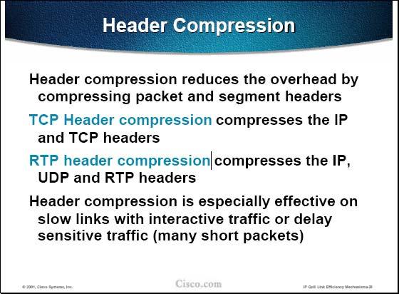 All compression methods are based on eliminating redundancy when sending the same or similar data over a transmission medium. One piece of data, which is often repeated, is the protocol header.