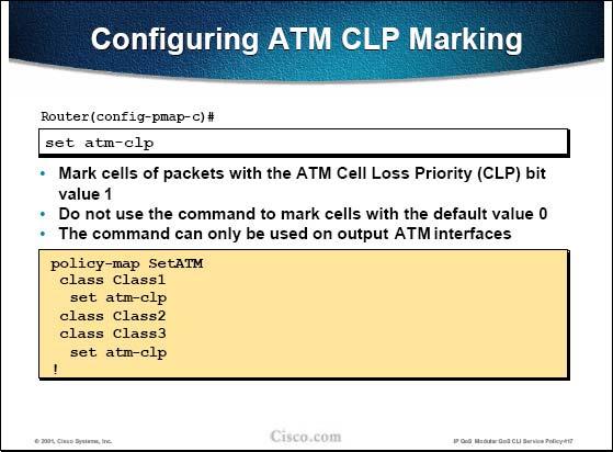 Answer: C Explanation: The ATM CLP Setting feature somewhat allows users to extend their IP QoS policies into an ATM network by setting the ATM CLP bit in ATM cells based on the IP Precedence value