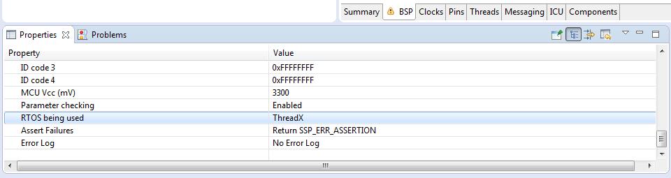 change the values matching the following picture: In order to use a thread we need to enable the RTOS: select the BSP tab, property