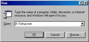 After Windows starts up, insert the floppy disk titled NC System Disk 1 into drive A. (2) Click [Run...] on the [Start] menu of the task bar.