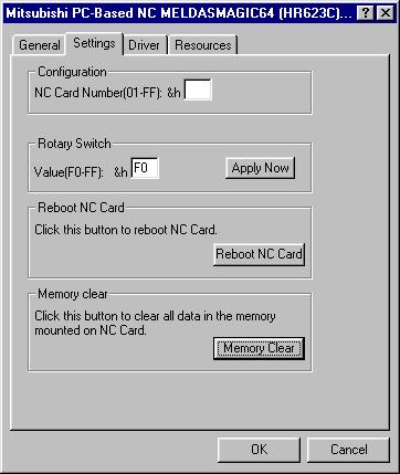 4.3 Setting Up NC Card and Device Driver (ISA Card) (2) Click the [Settings] tab, and then click the [Memory Clear] button. (3) A confirmation message whether to execute memory clear is displayed.