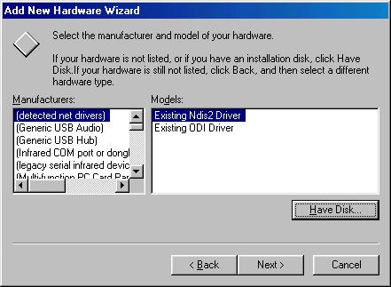 4.3 Setting Up NC Card and Device Driver (ISA Card) (7) A window for selecting the manufacturer and model of