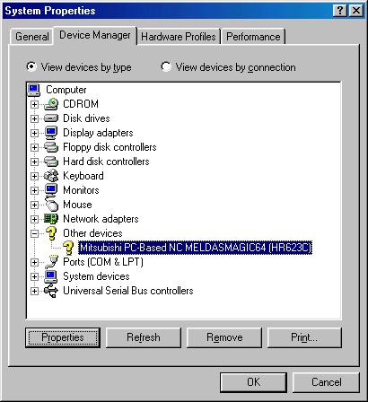4.3 Setting Up NC Card and Device Driver (ISA Card) Confirm the Device status of NC System Device Driver. [Procedures] (1) The "System Properrties" window appears. Click the "Device Manager" tab.