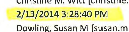 Message From: Sent: To: CC: Subject : Christine M. Witt [christine.m.witt@gm.com] 2/13/2014 3:28 :40 PM Dowling, Susan M [susan.m.dowling@delphi.com] Sarah Missentzis [sarah.missent zis@gm.
