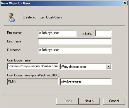 Figure 8: Creating an Active Directory user account 2. Set the account s serviceprincipalname attribute to the same user logon name value. You can either open ADSIEDIT.