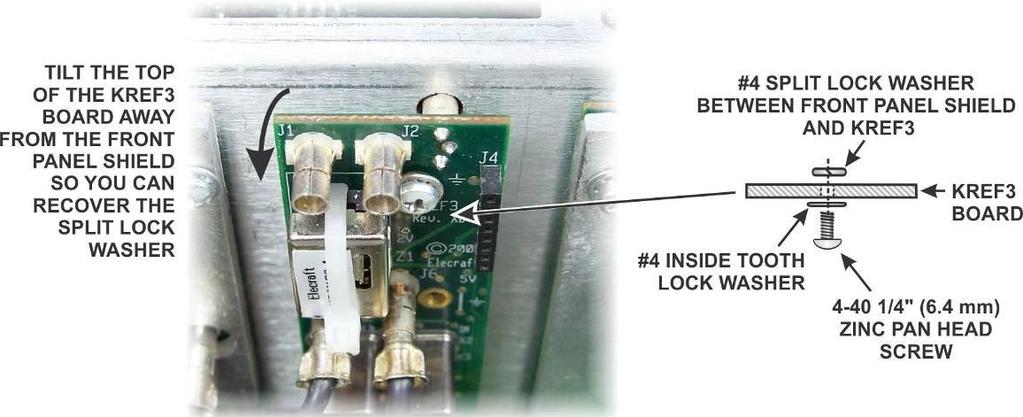 Remove the hardware holding the KREF3 board to the front panel as shown in Figure 6 or Figure 7. Figure 6. Removing the KRX3 Board (No K3EXREF Option Installed) Figure 7.