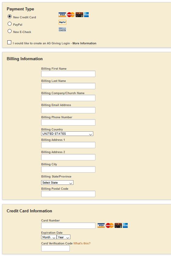 Logging in gives you the option to use saved credit card information, give to ministries based on previous contributions, and view previous and recurring contributions.